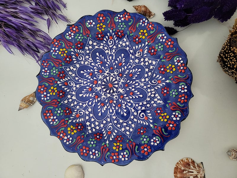 Ayennur طبق زينة تركي آينور 9.85" (25 سم) مزخرف يدويًا من الخزف لتزيين الجدران في المنزل والمكتب (أزرق داكن) - Image 4